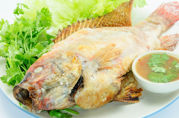 grilled fish Mixed with salt and vetgetable, thai food