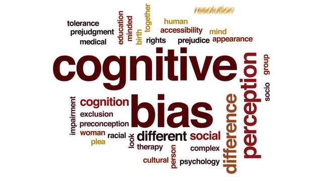 Cognitive bias animated word cloud, text design animation.