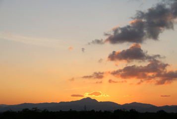Yellow gold sky evening In tropical countries summer