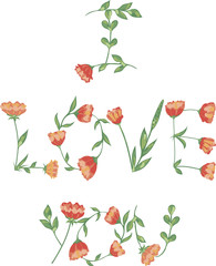 Vector illustration of the phrase "I love you" which consists of flowers
