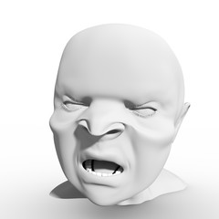 Demonic ugly face. Devil scream character. Demon or monster screaming with in an open mouth as a front view horror face. 3D rendering