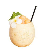 Juicy Cantaloupe smoothie for healthy and refreshing drink.On white background and clipping path.