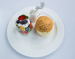 Ice cream, fruit bread
