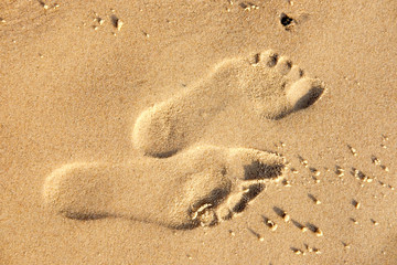 footprints on seashore sand