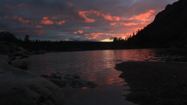 sunset, red, water, clean, mountain,  river, stream , landscape, park, stone, summer, flow, sky, fresh, outdoor, travel, fall, forest, season, beautiful, flowing, flood, cloud, nati