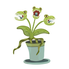 Carnivorous plant in a pot. Vector illustration for Halloween, isolated on white background.