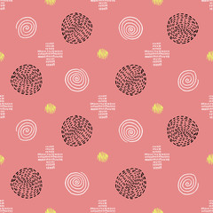 Hand drawn coral color seamless abstract pattern, scandinavian design style. Vector illustration