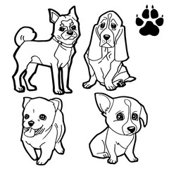 dog cartoon  and dog paw print  coloring book on white background vector
