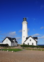 Fototapeta na wymiar Lighthouse in Hirtshals, west coast of Denmark.