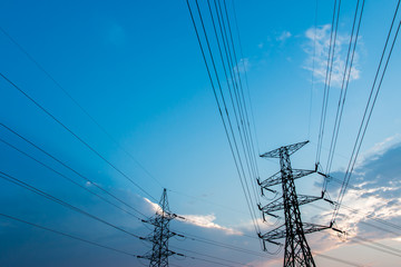 silhouette of high voltage electrical pole structure