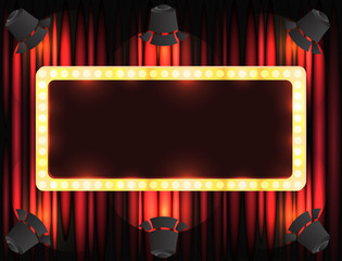 theater sign or cinema sign on curtain with spot light.vector - 168421136