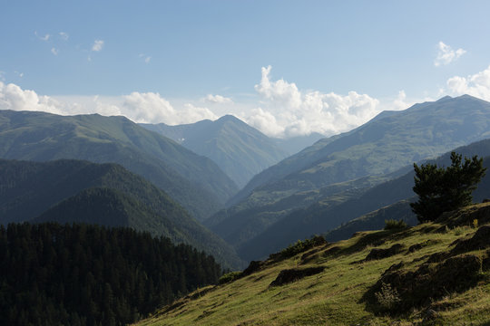 misty valley in the mountains of Tusheti near Omalo
