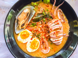 Noodle seafood soup.