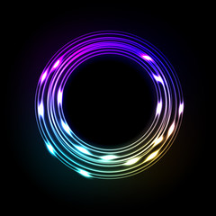 Colorful neon frame on a dark background, abstract illustration.