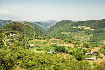 Fototapeta na wymiar Albania cultivated Farming Fields Landscape