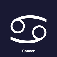 Cancer zodiac sign. Astrological symbol.  Vector icon on dark blue background.