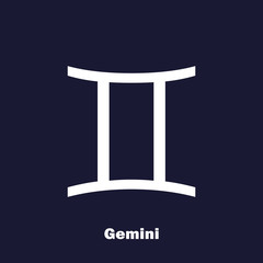 Gemini zodiac sign. Astrological symbol.  Vector icon on dark blue background.