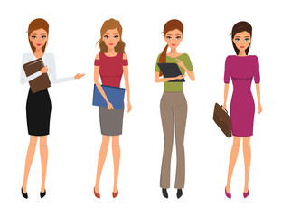 Fototapeta premium Set of business woman in different pose and fashion of clothes. Illustration vector.