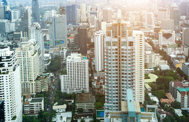 bangkok city and modern office buildings in Aerial view