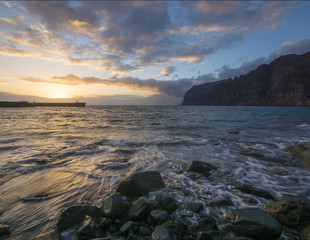 Sunset over Los Gigantes beach in Tenerife