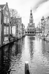 Fototapeta premium Black and white Alkmaar cityscape, the Netherlands