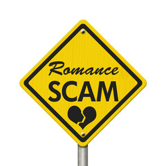 Obraz premium Romance Scam yellow warning sign