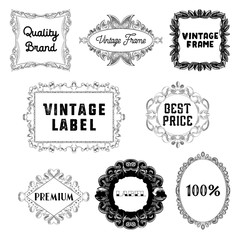 Vintage Label Frames Hand Drawn Set. Retro Decorative Design Elements. Vector illustration