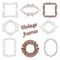 Vintage Frames Hand Drawn Set. Retro Decorative Design Elements. Vector illustration