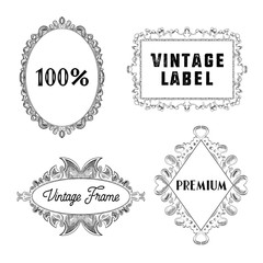 Fototapeta premium Vintage Label Frames Hand Drawn Set. Retro Decorative Design Elements. Vector illustration