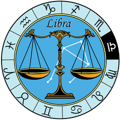 libra astrological horoscope sign in the zodiac wheel
