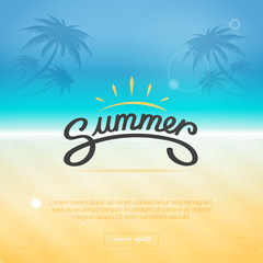 Summer beach background with text vector illustration