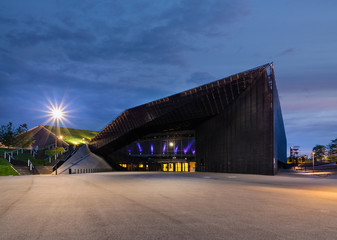 International Convention Centre of Katowice in the evening.