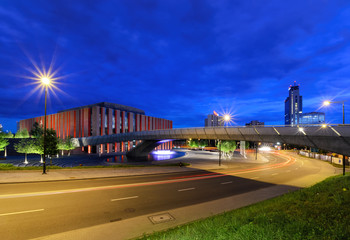 Beautiful social part of Katowice in the evening. © velishchuk