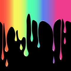 Rainbow color paint dripping and leaking on black background  - 168429198