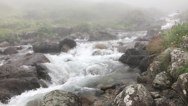 Fast moving river in elevit plateau from rize turkey
