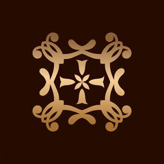 Golden ornamental abstract vintage logo on dark background. Template for design