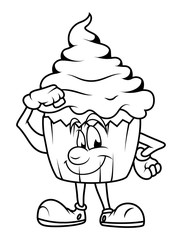 Cartoon Happy Cupcake Character Vector Drawing