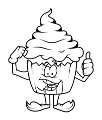 Cartoon Cupcake Showing Thumbs Up Vector Drawing