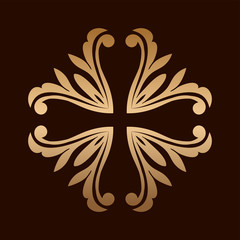 Golden ornamental abstract vintage logo on dark background. Template for design