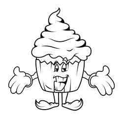 Funny Cartoon Cupcake Vector Drawing