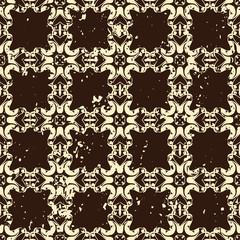 Abstract vintage ornamental pattern with fading and scratches, paint splashes. Vector template can be used for design of wallpaper, fabric, oilcloth, textile, wrapping paper and other design
