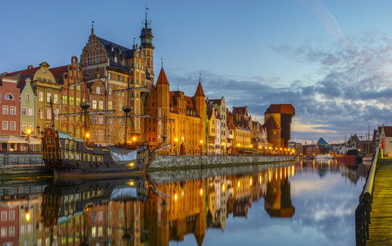  colorful gothic facades of the old town in Gdansk, Poland