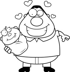 Cartoon Dad Loving a Baby