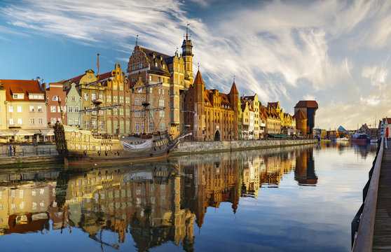  colorful gothic facades of the old town in Gdansk, Poland