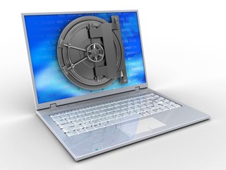 3d laptop and vault door