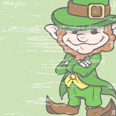 Happy Cartoon Leprechaun - Grunge Vector Graphic