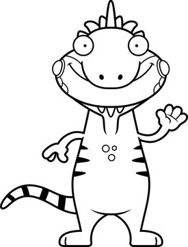 Cartoon Iguana Waving