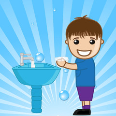 Happy Kid Washing Hands