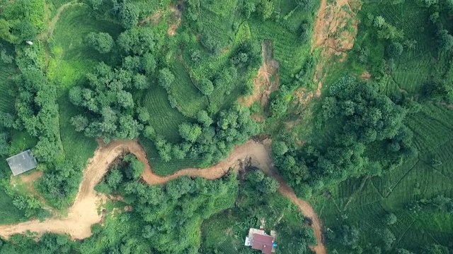 Aerial Shot : Mountain village houses Drone shoting from Rize Turkey