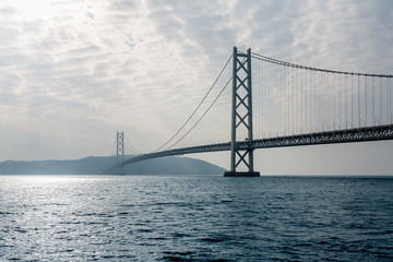 Akashi kaikyo bridge, Kobe, Hyogo, japan in winter longest rope bridge in the world.